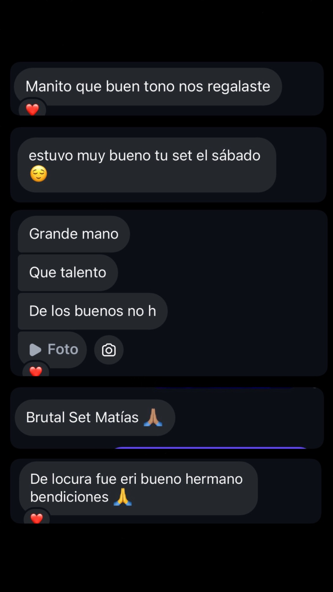 Mensajes recibidos después de un set