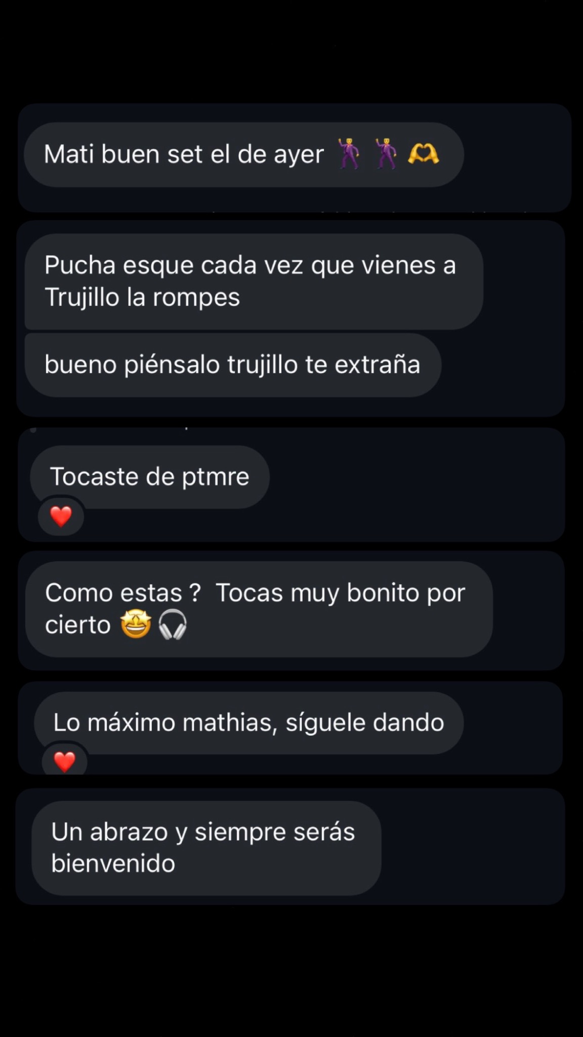 Mensajes recibidos después de un set